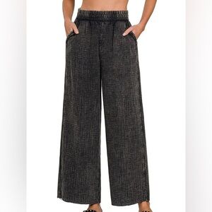 NEW🖤Zenana Washed Double Gauze Elastic Band Waist Pants Ash Small